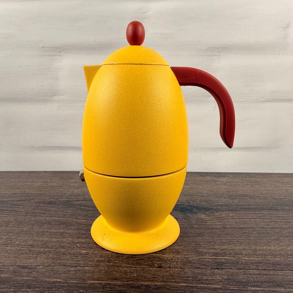 Facix Querida Moka Coffee Maker Yellow Red Italy 1990s Postmodern Memphis Style